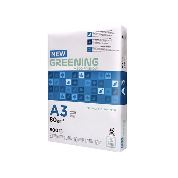 PAPEL FOTOCOPIADORA GREENING DIN A3 80 GRAMOS PAQ. DE 500 HJ FT04 163729 PAPEL FOTOCOPIADORA GREENING DIN A3 80 GRAMOS PAQ. DE 500 HJ FT04 163729