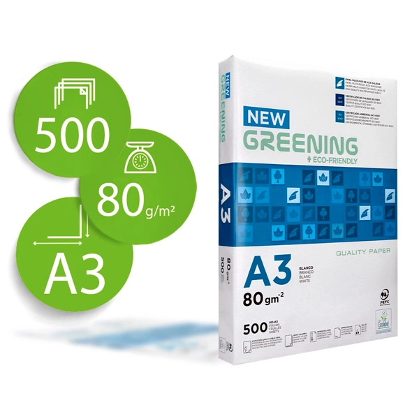 PAPEL FOTOCOPIADORA GREENING DIN A3 80 GRAMOS PAQ. DE 500 HJ FT04 163729 PAPEL FOTOCOPIADORA GREENING DIN A3 80 GRAMOS PAQ. DE 500 HJ FT04 163729