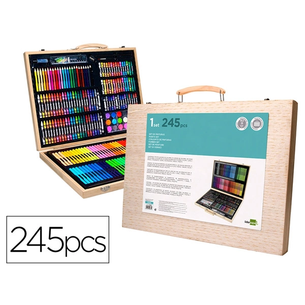 ESTUCHE DE PINTURA LIDERPAPEL MADERA 245 PIEZAS MALETIN 49X36,6X4,5 CM SX05 163887 ESTUCHE DE PINTURA LIDERPAPEL MADERA 245 PIEZAS MALETIN 49X36,6X4,5 CM SX05 163887