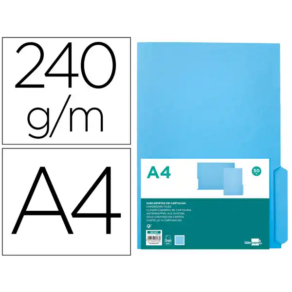 SUBCARPETA CARTULINA LIDERPAPEL DIN A4 PESTAÑA INFERIOR 240G/M2 AZUL SC43 166333 SUBCARPETA CARTULINA LIDERPAPEL DIN A4 PESTAÑA INFERIOR 240G/M2 AZUL SC43 166333
