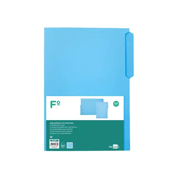 SUBCARPETA CARTULINA LIDERPAPEL Fº PESTAÑA SUPERIOR 240G/M2 AZUL SC45 166335 SUBCARPETA CARTULINA LIDERPAPEL Fº PESTAÑA SUPERIOR 240G/M2 AZUL SC45 166335