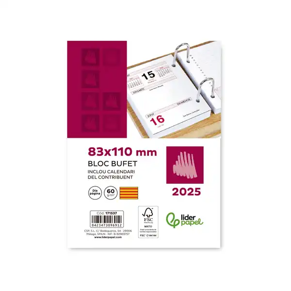 BLOC BUFET LIDERPAPEL 83X110MM CATALAN 171537 BLOC BUFET LIDERPAPEL 83X110MM CATALAN 171537