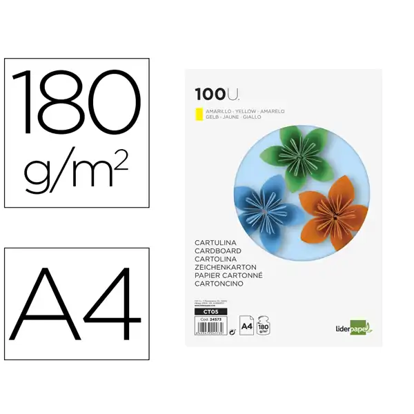 CARTULINA LIDERPAPEL A4 180G/M2 AMARILLO PAQ. DE 100 HJ CT05 24573 CARTULINA LIDERPAPEL A4 180G/M2 AMARILLO PAQ. DE 100 HJ CT05 24573