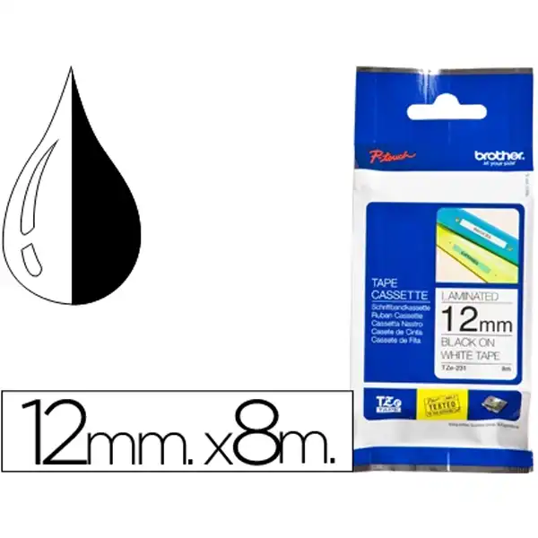 CINTA BROTHER TZ-231 BLANCO-NEGRO 12MM LONGITUD 8 MT 26812 CINTA BROTHER TZ-231 BLANCO-NEGRO 12MM LONGITUD 8 MT 26812