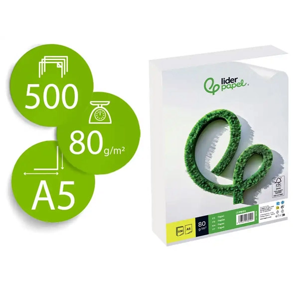 PAPEL LIDERPAPEL A5 80G/M2 PAQ. DE 500 BLANCO 28229 PAPEL LIDERPAPEL A5 80G/M2 PAQ. DE 500 BLANCO 28229