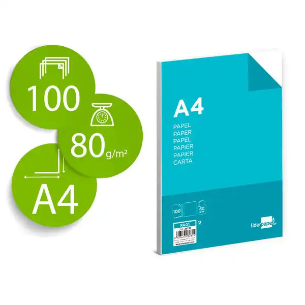 PAPEL LIDERPAPEL A4 80G/M2 PAQ. DE 100 BLANCO PA01 28231 PAPEL LIDERPAPEL A4 80G/M2 PAQ. DE 100 BLANCO PA01 28231