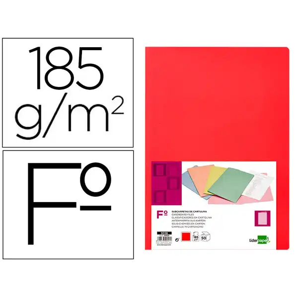 SUBCARPETA LIDERPAPEL Fº ROJO INTENSO 180G/M2 SC08 29021 SUBCARPETA LIDERPAPEL Fº ROJO INTENSO 180G/M2 SC08 29021