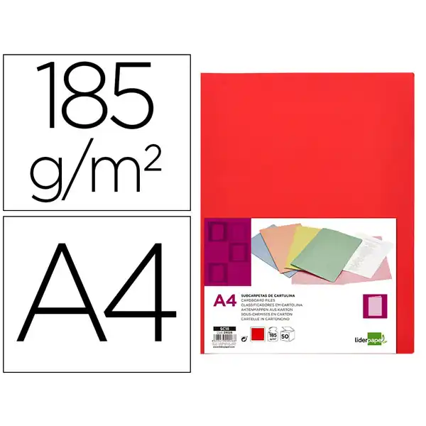 SUBCARPETA LIDERPAPEL DIN A4 ROJO INTENSO 180G/M2 SC18 29026 SUBCARPETA LIDERPAPEL DIN A4 ROJO INTENSO 180G/M2 SC18 29026