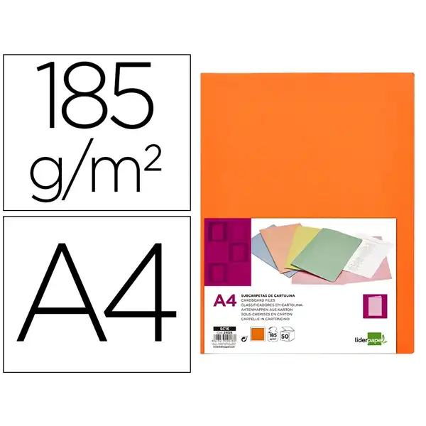 SUBCARPETA LIDERPAPEL A4 NARANJA INTENSO 180G/M2 SC16 29028 SUBCARPETA LIDERPAPEL A4 NARANJA INTENSO 180G/M2 SC16 29028