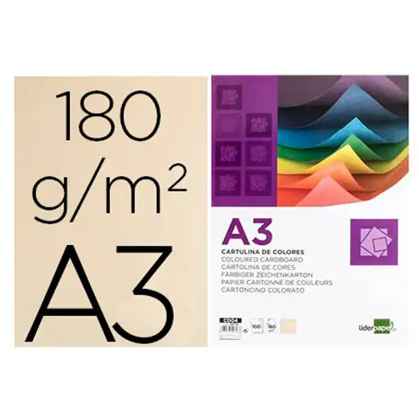 CARTULINA LIDERPAPEL A3 180G/M2 CREMA PAQ. DE 100 HJ CD04 29703 CARTULINA LIDERPAPEL A3 180G/M2 CREMA PAQ. DE 100 HJ CD04 29703