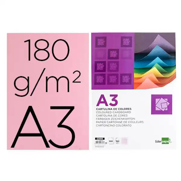 CARTULINA LIDERPAPEL A3 180G/M2 ROSA PAQ. DE 100 HJ CD05 29707 CARTULINA LIDERPAPEL A3 180G/M2 ROSA PAQ. DE 100 HJ CD05 29707