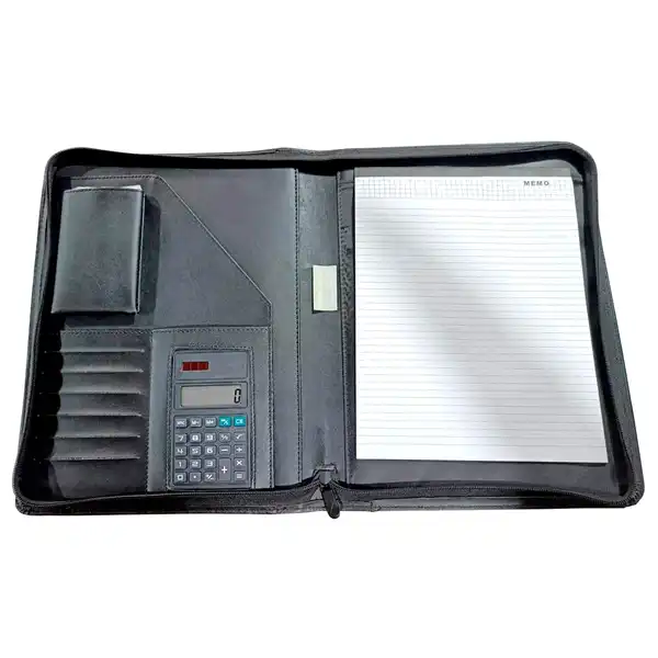 CARPETA PORTAFOLIOS A4 CREMALLERA CON BOLSA PARA MOVIL CALCULADORA Y TARJETERO NEGRO Q-CONNECT (32373)