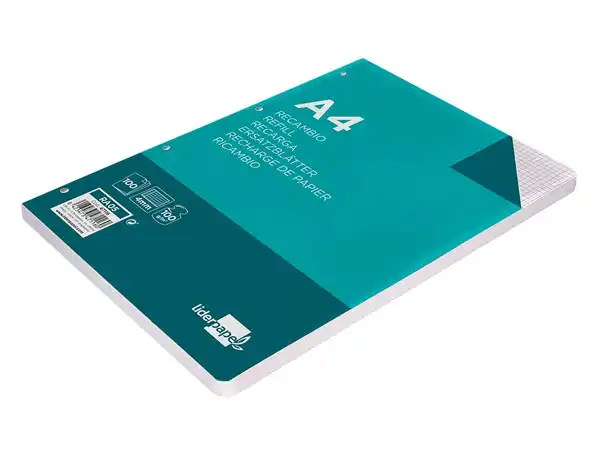 RECAMBIO LIDERPAPEL A4 100 HJ 100G/M2 CUADRO 4MM CON MARGEN 4 TALADROS 47116
