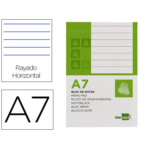BLOC NOTAS LIDERPAPEL HORIZONTAL A7 80 HJ 60G/M2 PERFORADO BN11 48394 BLOC NOTAS LIDERPAPEL HORIZONTAL A7 80 HJ 60G/M2 PERFORADO BN11 48394