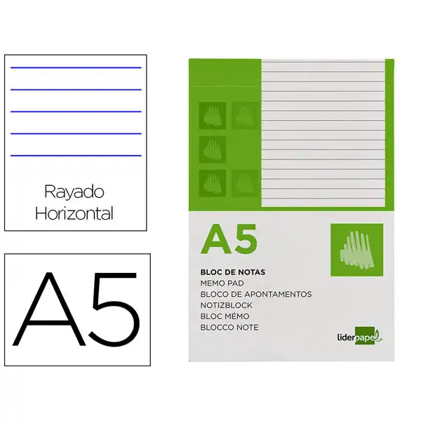 BLOC NOTAS LIDERPAPEL HORIZONTAL A5 80 HJ 60G/M2 PERFORADO BN13 48396 BLOC NOTAS LIDERPAPEL HORIZONTAL A5 80 HJ 60G/M2 PERFORADO BN13 48396