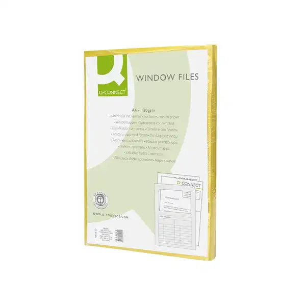SUBCARPETA CARTULINA Q-CONNECT DIN A4 AMARILLA CON VENTANA TRANSPARENTE 120 G/M2 KF15244 53224