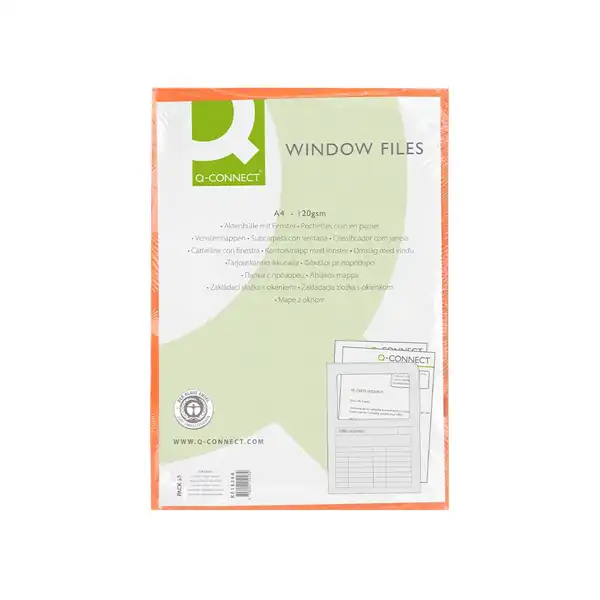 SUBCARPETA CARTULINA Q-CONNECT DIN A4 NARANJA CON VENTANA TRANSPARENTE 120 G/M2 KF15248 53228 SUBCARPETA CARTULINA Q-CONNECT DIN A4 NARANJA CON VENTANA TRANSPARENTE 120 G/M2 KF15248 53228