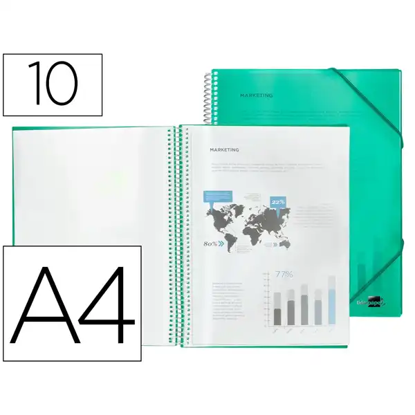 CARPETA LIDERPAPEL ESCAPARATE CON ESPIRAL 10 FUNDAS PP DIN A4 VERDE EC03 53807 CARPETA LIDERPAPEL ESCAPARATE CON ESPIRAL 10 FUNDAS PP DIN A4 VERDE EC03 53807