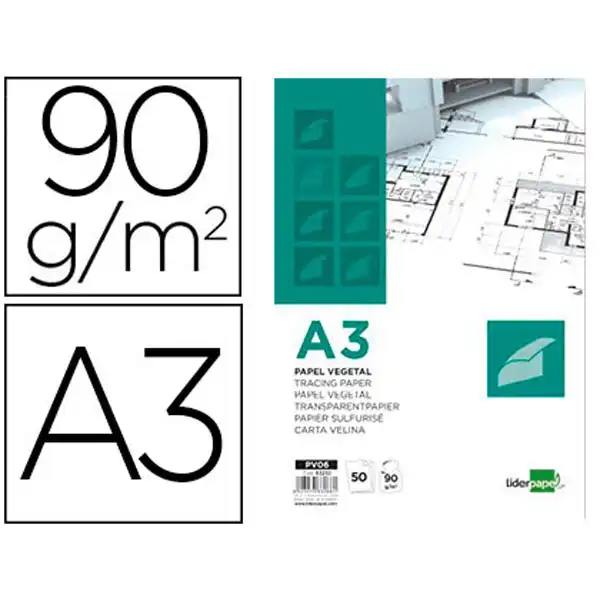 BLOC PAPEL VEGETAL LIDERPAPEL ENCOLADO 297X420MM 50 HJ 90 G/M2 PV06 63232 BLOC PAPEL VEGETAL LIDERPAPEL ENCOLADO 297X420MM 50 HJ 90 G/M2 PV06 63232