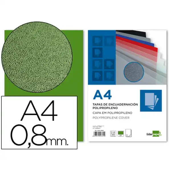 T. ENCUADERNACION LIDERPAPEL PP A4 0.8MM VERDE OPACO PAQ. DE 50 UDS TE22 64047 T. ENCUADERNACION LIDERPAPEL PP A4 0.8MM VERDE OPACO PAQ. DE 50 UDS TE22 64047