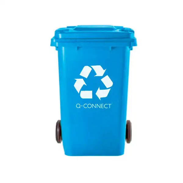 PAPELERA CONTENEDOR Q-CONNECT PLASTICO AZUL 100L CON TAPA Y RUEDAS 750X470X370MM KF1654 72483