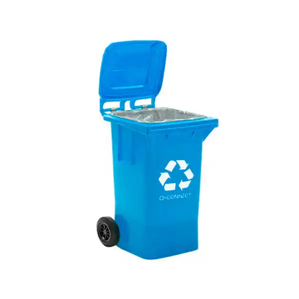 PAPELERA CONTENEDOR Q-CONNECT PLASTICO AZUL 100L CON TAPA Y RUEDAS 750X470X370MM KF1654 72483