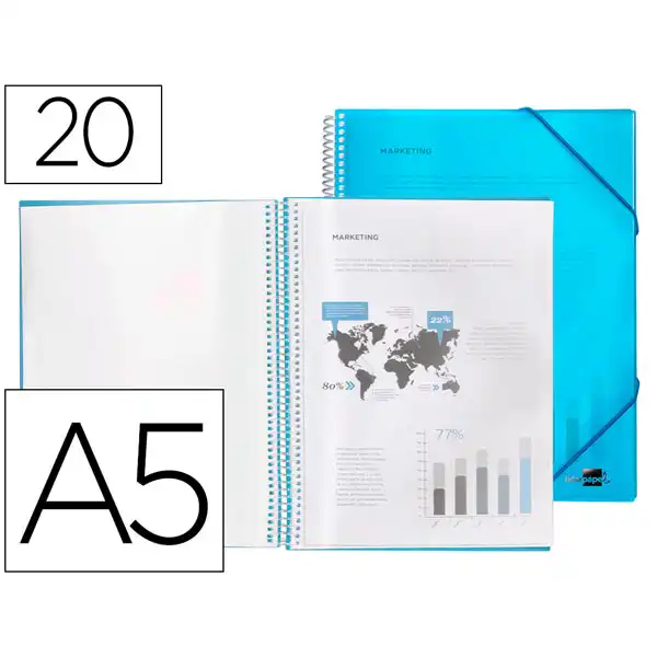 CARPETA LIDERPAPEL ESCAPARATE CON ESPIRAL 20 FUNDAS PP DIN A5 AZUL EC45 77523 CARPETA LIDERPAPEL ESCAPARATE CON ESPIRAL 20 FUNDAS PP DIN A5 AZUL EC45 77523