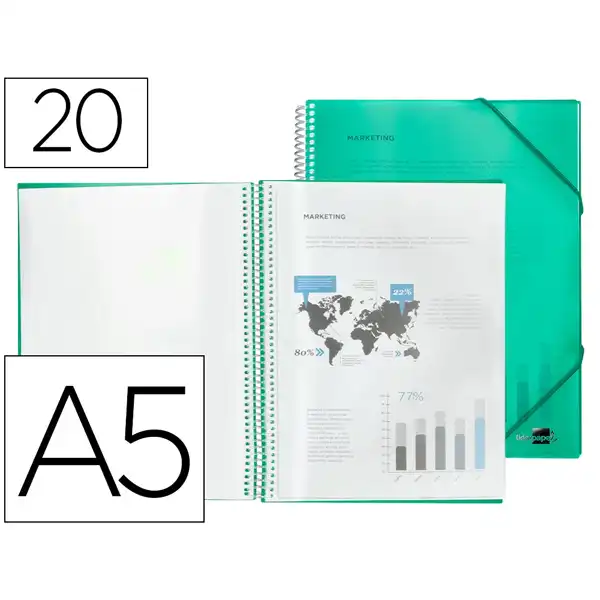CARPETA LIDERPAPEL ESCAPARATE CON ESPIRAL 20 FUNDAS PP DIN A5 VERDE EC48 77526 CARPETA LIDERPAPEL ESCAPARATE CON ESPIRAL 20 FUNDAS PP DIN A5 VERDE EC48 77526