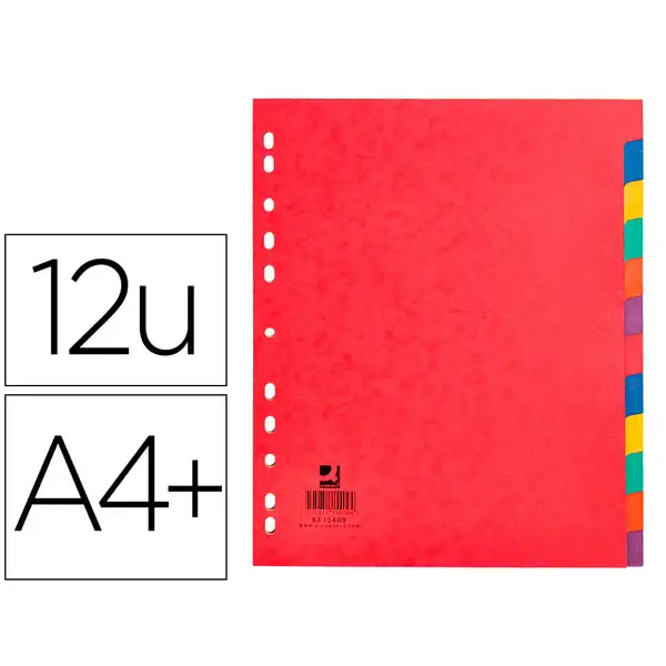SEPARADOR Q-CONNECT CARTULINA BRILLO JUEGO DE 12 SEPARADORES DIN A4+ KF15409 77866 SEPARADOR Q-CONNECT CARTULINA BRILLO JUEGO DE 12 SEPARADORES DIN A4+ KF15409 77866