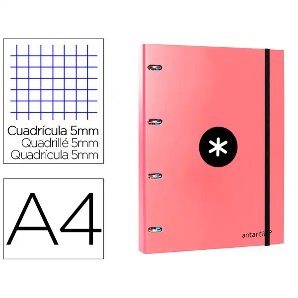 CARPETA CON RECAMBIO LIDERPAPEL ANTARTIK A4 CUADRO 5 MM FORRADA 4 ANILLAS 25MM COLOR ROSA AW59 88849 CARPETA CON RECAMBIO LIDERPAPEL ANTARTIK A4 CUADRO 5 MM FORRADA 4 ANILLAS 25MM COLOR ROSA AW59 88849