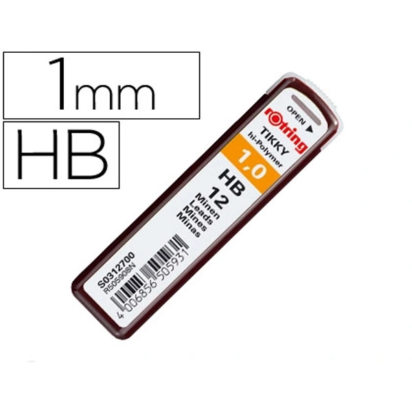 MINAS ROTRING GRAFITO 1 MM HB ESTUCHE 12 MINAS 91030 MINAS ROTRING GRAFITO 1 MM HB ESTUCHE 12 MINAS 91030