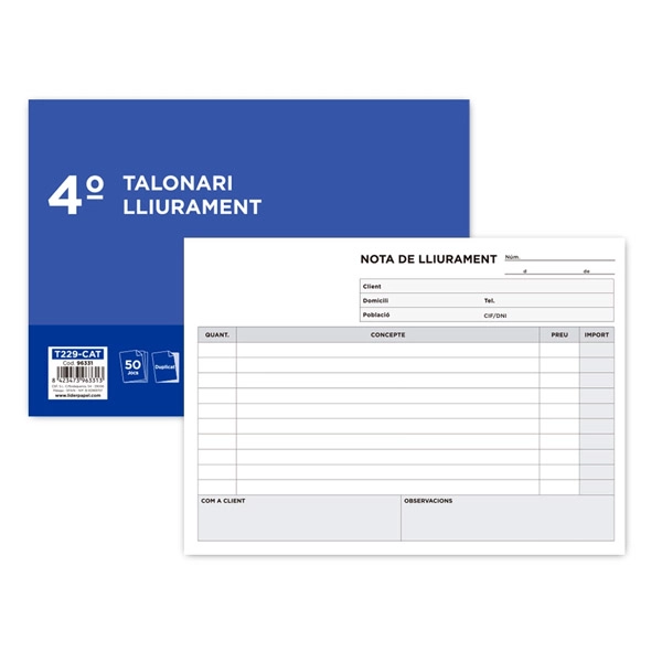 TALONARI LLIURAMENT LIDERPAPEL QUART ORIGINAL I COPIA (96331) (229-CAT) TALONARI LLIURAMENT LIDERPAPEL QUART ORIGINAL I COPIA (96331) (229-CAT)