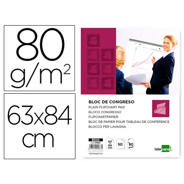 BLOC CONGRESO LIDERPAPEL LISO 630X840 MM 50 HJ 80G/M2 BS02 99983 BLOC CONGRESO LIDERPAPEL LISO 630X840 MM 50 HJ 80G/M2 BS02 99983