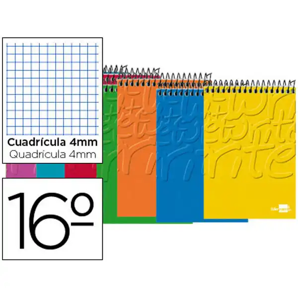 BLOC ESPIRAL LIDERPAPEL BOLSILLO 16º APAISADO WRITE TAPA CARTONCILLO 80H 60G CUADRO 4MM. COLORE 728 BLOC ESPIRAL LIDERPAPEL BOLSILLO 16º APAISADO WRITE TAPA CARTONCILLO 80H 60G CUADRO 4MM. COLORE 728