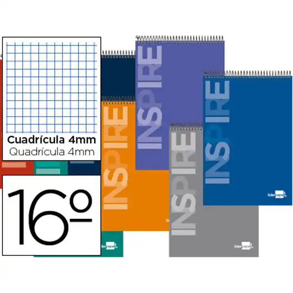BLOC ESPIRAL LIDERPAPEL BOLSILLO 16º APAISADO INSPIRE TAPA EXTRADURA 80H 60G CUADRO 4MM. COLORE 18934 BLOC ESPIRAL LIDERPAPEL BOLSILLO 16º APAISADO INSPIRE TAPA EXTRADURA 80H 60G CUADRO 4MM. COLORE 18934