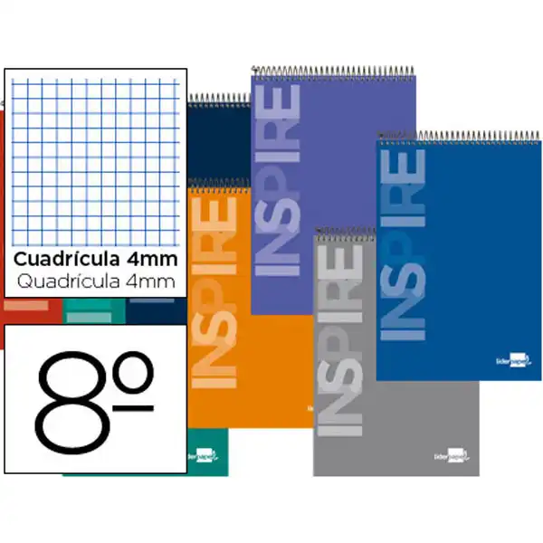 BLOC ESPIRAL LIDERPAPEL BOLSILLO OCTAVO APAISADO INSPIRE TAPA EXTRADURA 80H 60G CUADRO 4MM. COLORES SURT 18936 BLOC ESPIRAL LIDERPAPEL BOLSILLO OCTAVO APAISADO INSPIRE TAPA EXTRADURA 80H 60G CUADRO 4MM. COLORES SURT 18936