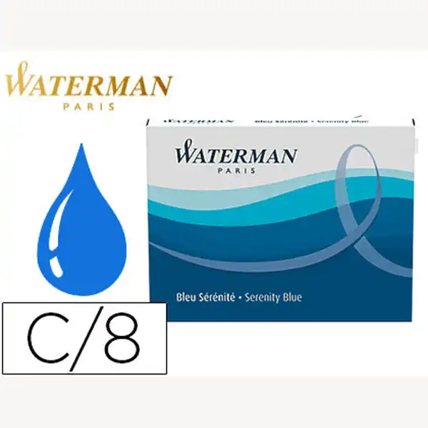 TINTA ESTILOGRAFICA WATERMAN SERENITY BLUE CAJA DE 8 CARTUCHOS STANDARD -LARGOS 23121 TINTA ESTILOGRAFICA WATERMAN SERENITY BLUE CAJA DE 8 CARTUCHOS STANDARD -LARGOS 23121