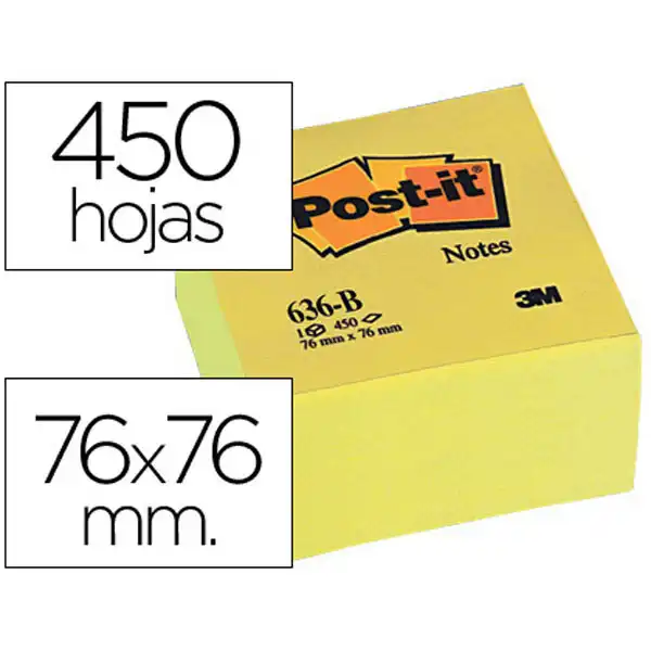 BLOC DE NOTAS ADHESIVAS QUITA Y PON POST-IT 76X76X45 MM CUBO COLORES AMARILLO 450 HJ 29379 BLOC DE NOTAS ADHESIVAS QUITA Y PON POST-IT 76X76X45 MM CUBO COLORES AMARILLO 450 HJ 29379
