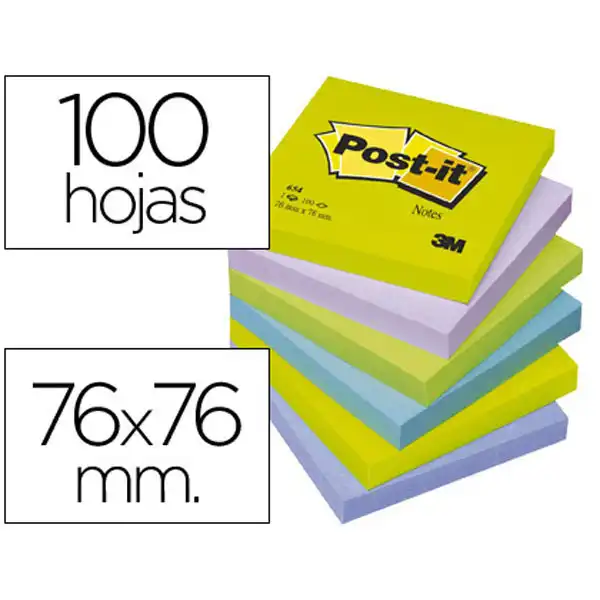 BLOC DE NOTAS ADHESIVAS QUITA Y PON POST-IT 76X76 MM ULTRA INTENSO SURTIDO PACK DE 6 BLOCS 29387 BLOC DE NOTAS ADHESIVAS QUITA Y PON POST-IT 76X76 MM ULTRA INTENSO SURTIDO PACK DE 6 BLOCS 29387