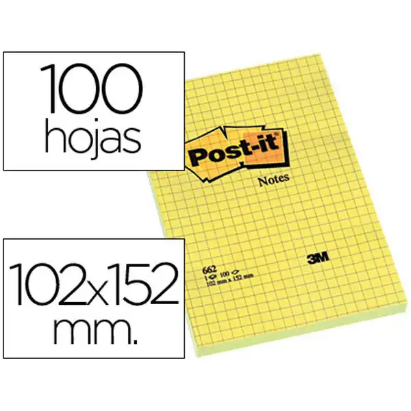 BLOC DE NOTAS ADHESIVAS QUITA Y PON POST-IT 102X152 MM CUADRICULADO -662- 29397 BLOC DE NOTAS ADHESIVAS QUITA Y PON POST-IT 102X152 MM CUADRICULADO -662- 29397