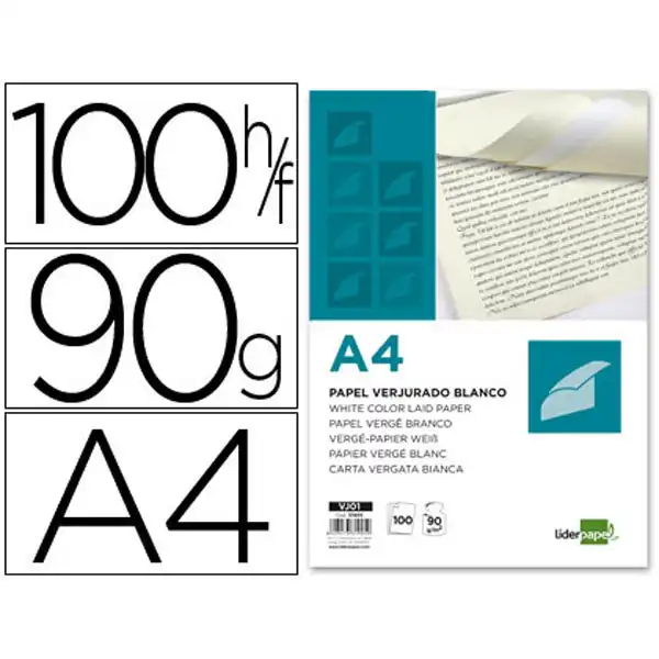 PAPEL VERJURADO LIDERPAPEL A4 90G/M2 BLANCO PAQ. DE 100 31905 PAPEL VERJURADO LIDERPAPEL A4 90G/M2 BLANCO PAQ. DE 100 31905