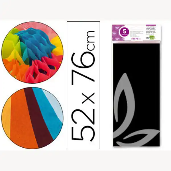 PAPEL SEDA LPP 52X76CM 18G/M2 BOLSA DE 5 HJ NEGRO 36076 PAPEL SEDA LPP 52X76CM 18G/M2 BOLSA DE 5 HJ NEGRO 36076