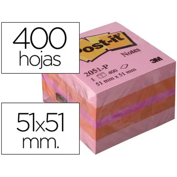 BLOC DE NOTAS ADHESIVAS QUITA Y PON POST-IT 51X51 MM MINICUBO COLOR ROSA 2051-P 400 HJ 39335 BLOC DE NOTAS ADHESIVAS QUITA Y PON POST-IT 51X51 MM MINICUBO COLOR ROSA 2051-P 400 HJ 39335