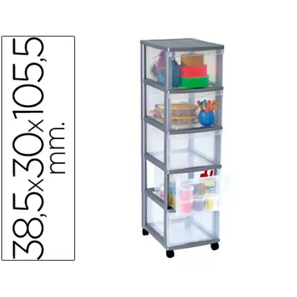 FICHERO CAJONES CON CARRITO OFFYSYS 4153 38,5X30X105,5 CM 5 CAJONES VERTICALES GRIS TRANSPARENTE 43318 FICHERO CAJONES CON CARRITO OFFYSYS 4153 38,5X30X105,5 CM 5 CAJONES VERTICALES GRIS TRANSPARENTE 43318