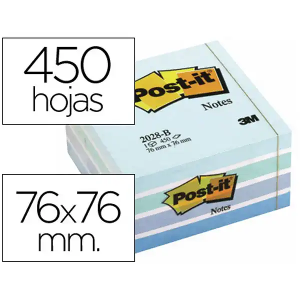 BLOC DE NOTAS ADHESIVAS QUITA Y PON POST-IT 76X76 MM CUBO COLOR AZUL PASTEL 450 HJ 46771 BLOC DE NOTAS ADHESIVAS QUITA Y PON POST-IT 76X76 MM CUBO COLOR AZUL PASTEL 450 HJ 46771