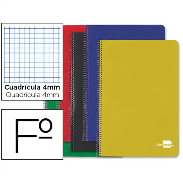 BLOC ESPIRAL LIDERPAPEL Fº TAPA DURA 80H 60G CUADRO 4MM CON MARGEN. COLORES SURTIDOS 48679 BLOC ESPIRAL LIDERPAPEL Fº TAPA DURA 80H 60G CUADRO 4MM CON MARGEN. COLORES SURTIDOS 48679
