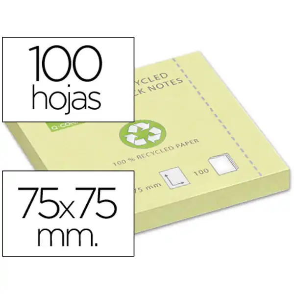 BLOC DE NOTAS ADHESIVAS QUITA Y PON Q-CONNECT 75X75 MM PAPEL RECICLADO AMARILLO 48824 BLOC DE NOTAS ADHESIVAS QUITA Y PON Q-CONNECT 75X75 MM PAPEL RECICLADO AMARILLO 48824
