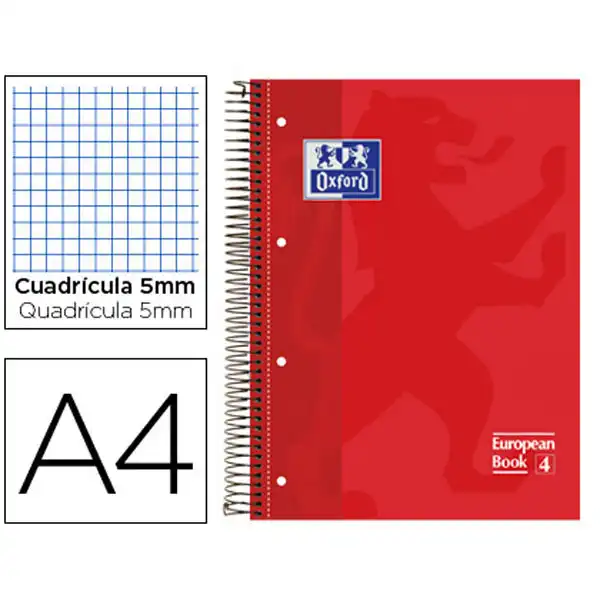 BLOC ESPIRAL OXFORD TAPA EXTRADURA MICROPERFORADO A4 80 HJ CUADRO 5MM COLOR ROJO 100430198 50354 BLOC ESPIRAL OXFORD TAPA EXTRADURA MICROPERFORADO A4 80 HJ CUADRO 5MM COLOR ROJO 100430198 50354