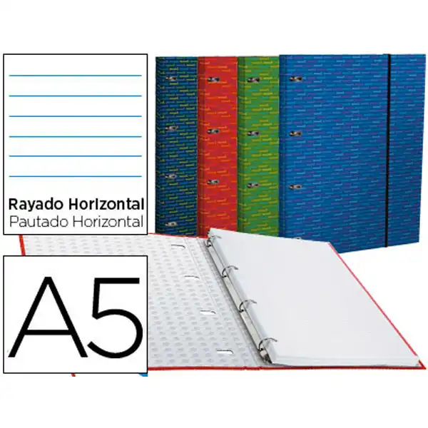 CARPETA CON RECAMBIO LIDERPAPEL A5 HORIZONTAL FORRADA 4 ANILLAS 20MM 52396 CARPETA CON RECAMBIO LIDERPAPEL A5 HORIZONTAL FORRADA 4 ANILLAS 20MM 52396