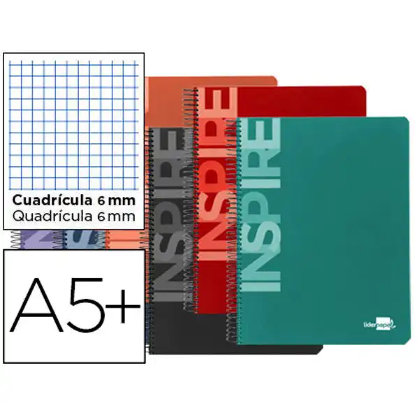 BLOC ESPIRAL LIDERPAPEL 4ºINSPIRE TAPA EXTRADURA 80H 60 G CUADRO 6MM CON MARGEN. COLORES SURTIDOS 58593 BLOC ESPIRAL LIDERPAPEL 4ºINSPIRE TAPA EXTRADURA 80H 60 G CUADRO 6MM CON MARGEN. COLORES SURTIDOS 58593